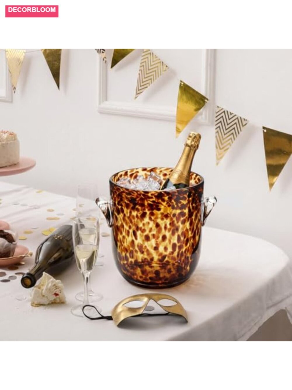 Tortoise Shell Glass Ice Bucket 6.6 Inch Chiller Beverage Tub Bar Accessories - Picture 5 of 6
